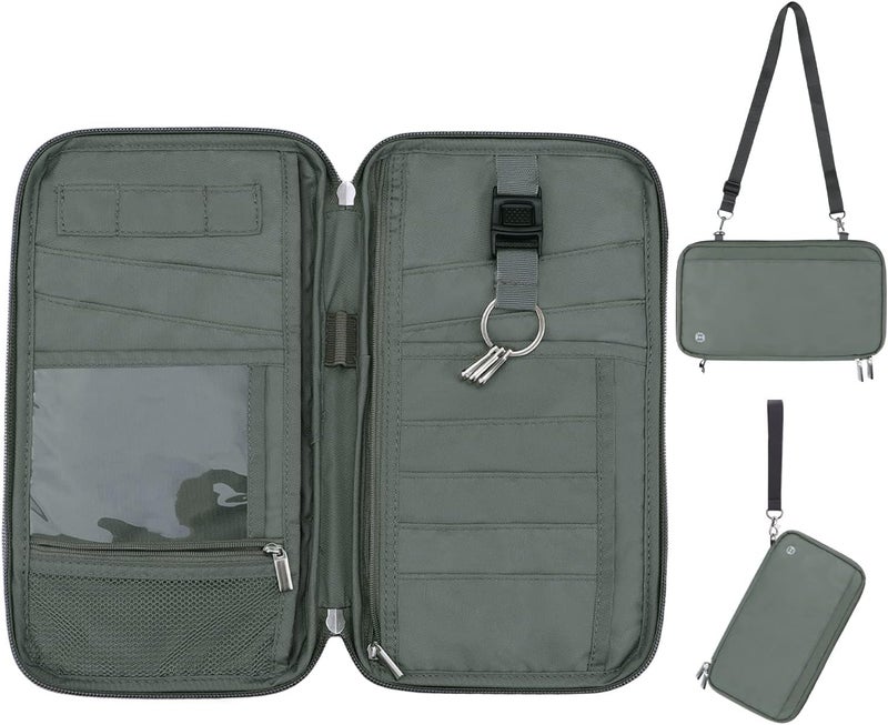 WALNEW RFID Family Passport Holder Wallet with Tracker/AirTag Holder, Travel Document Organizer Zipper Pouch with Wristlet and Cross Body Straps for Women Men - Image 1